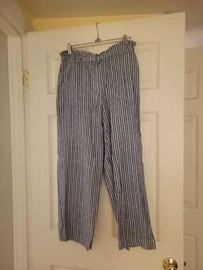 Laundry By Shelli Segal Blue and White Striped Elastic Waist Pants
